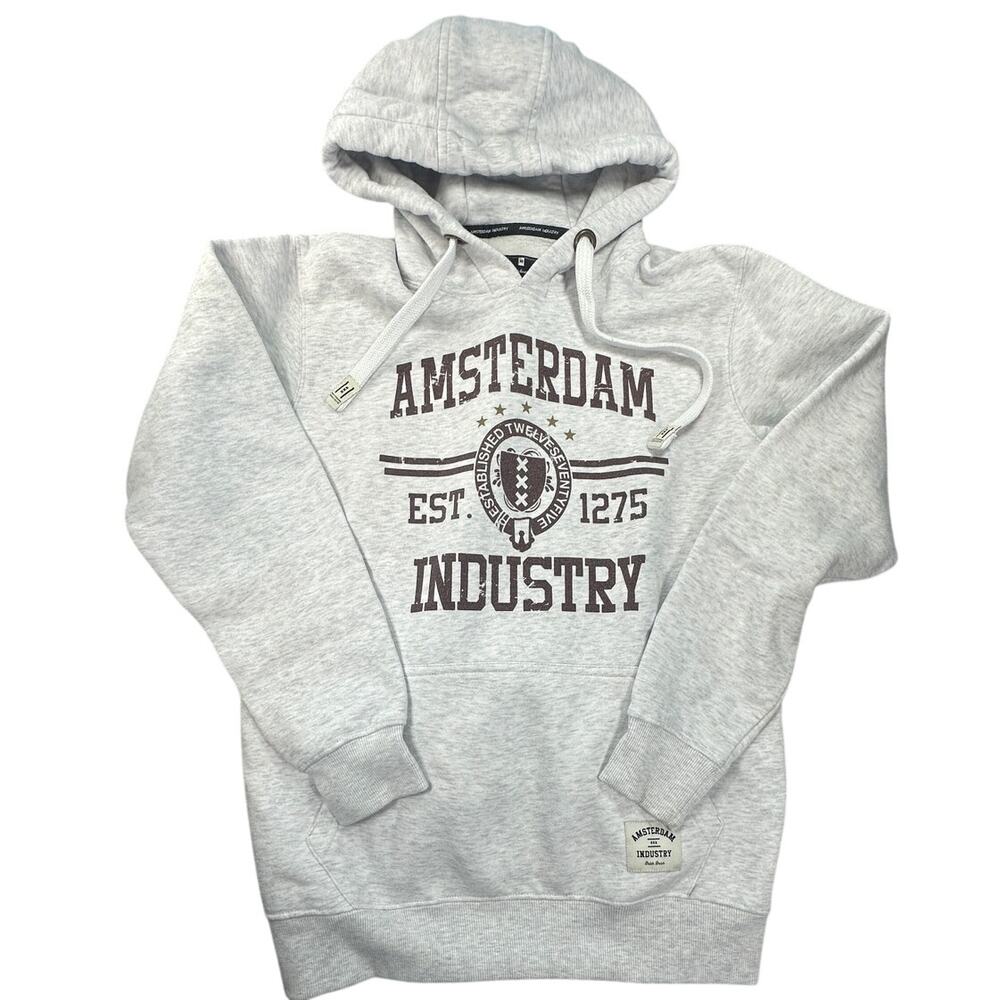 Amsterdam Industry Dutch Denim Grey Graphic Hoodie Mens M Est 1275